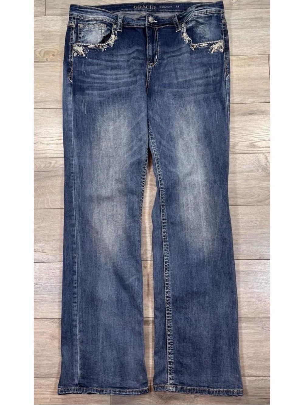 Grace in LA P-Straight Embroidered Flap Pocket Jeans Women’s Plus Size 22 - Picture 2 of 7